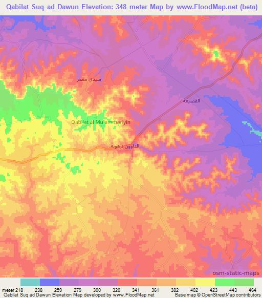 Qabilat Suq ad Dawun,Libya Elevation Map