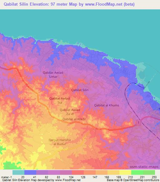 Qabilat Silin,Libya Elevation Map