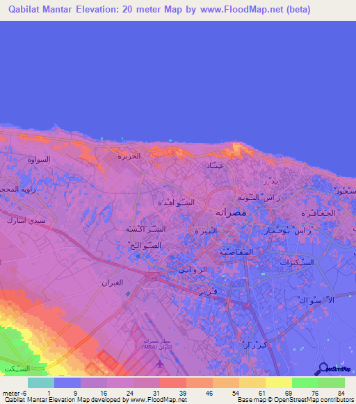 Qabilat Mantar,Libya Elevation Map