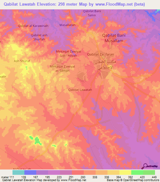 Qabilat Lawatah,Libya Elevation Map