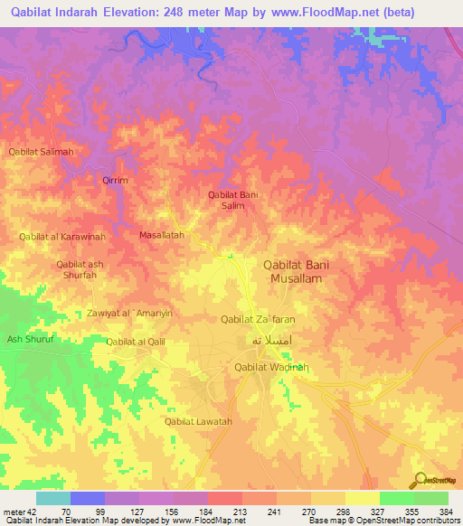 Qabilat Indarah,Libya Elevation Map