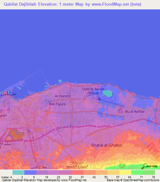 Qabilat Dajibitah,Libya Elevation Map