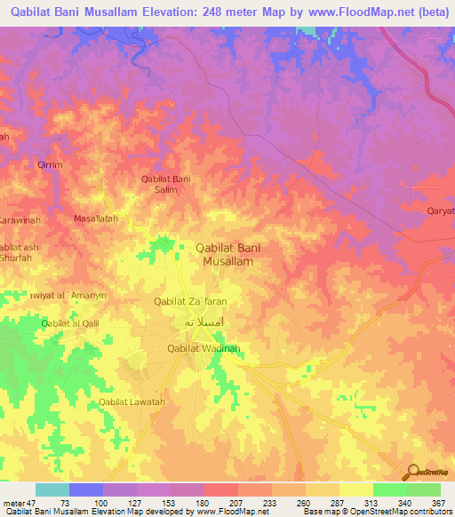 Qabilat Bani Musallam,Libya Elevation Map