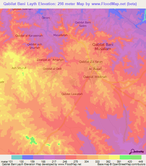 Qabilat Bani Layth,Libya Elevation Map