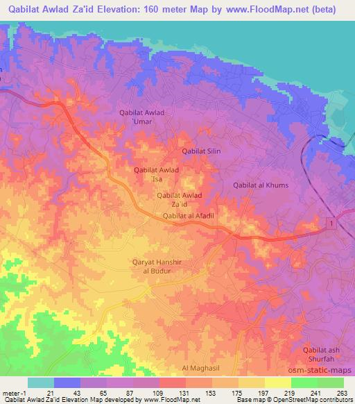 Qabilat Awlad Za'id,Libya Elevation Map