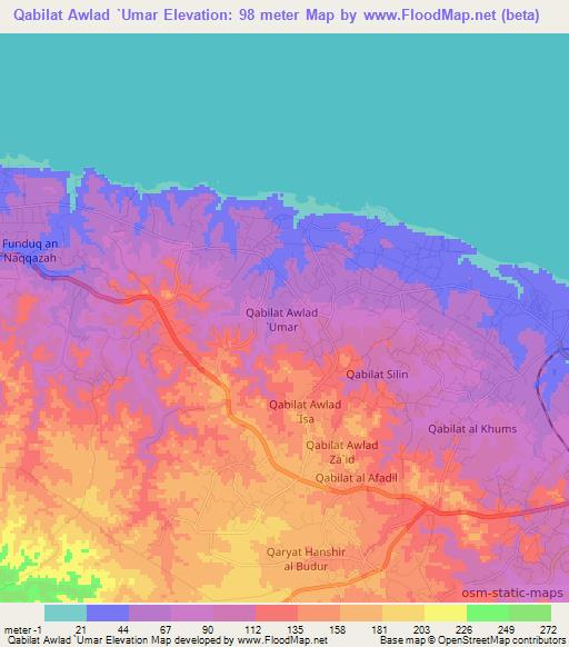 Qabilat Awlad `Umar,Libya Elevation Map