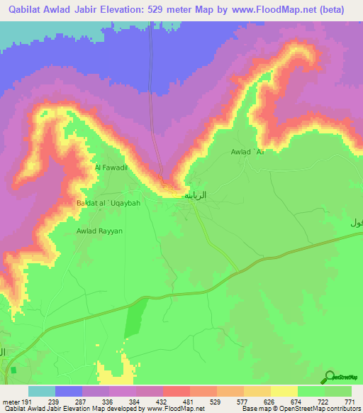 Qabilat Awlad Jabir,Libya Elevation Map