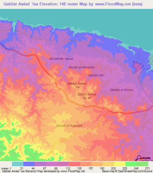 Qabilat Awlad `Isa,Libya Elevation Map