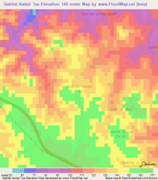 Qabilat Awlad `Isa,Libya Elevation Map