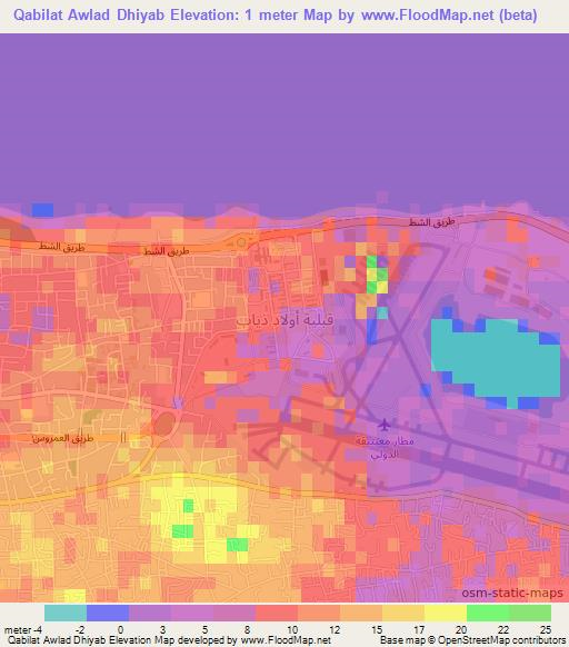 Qabilat Awlad Dhiyab,Libya Elevation Map