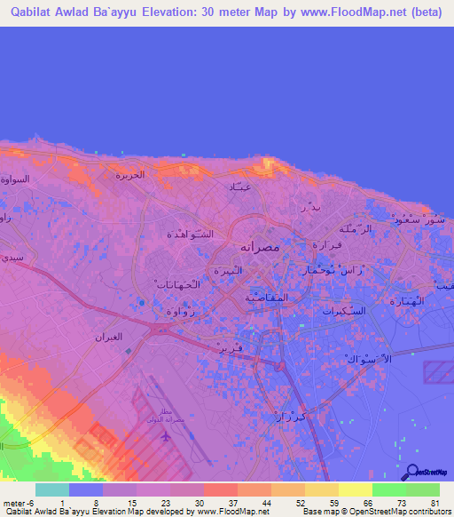 Qabilat Awlad Ba`ayyu,Libya Elevation Map