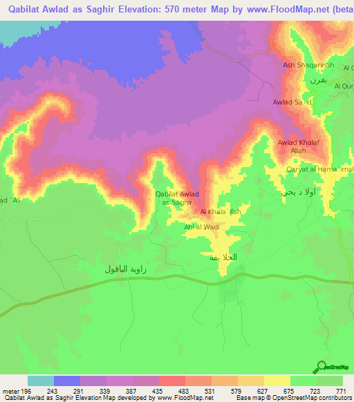 Qabilat Awlad as Saghir,Libya Elevation Map