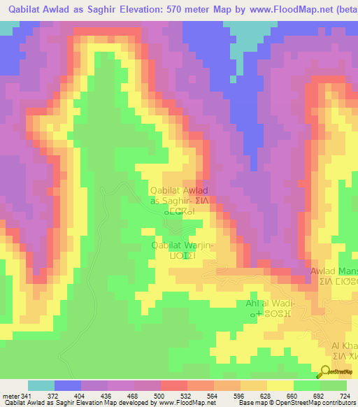 Qabilat Awlad as Saghir,Libya Elevation Map