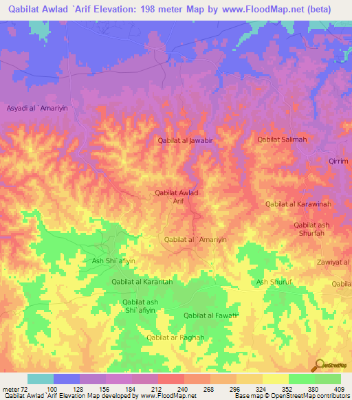 Qabilat Awlad `Arif,Libya Elevation Map