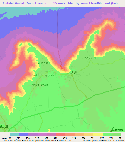 Qabilat Awlad `Amir,Libya Elevation Map