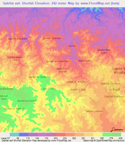 Qabilat ash Shurfah,Libya Elevation Map