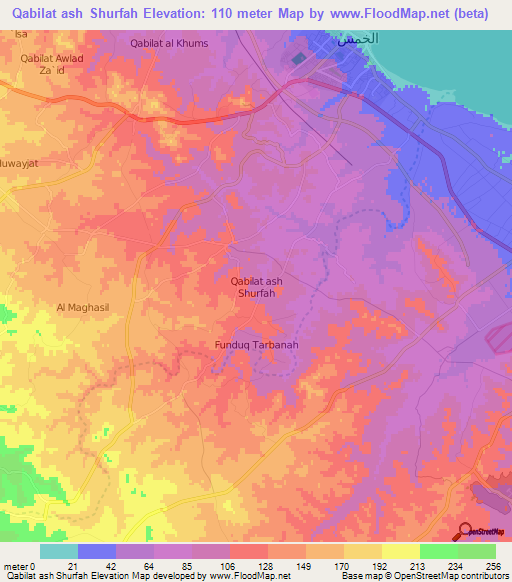 Qabilat ash Shurfah,Libya Elevation Map
