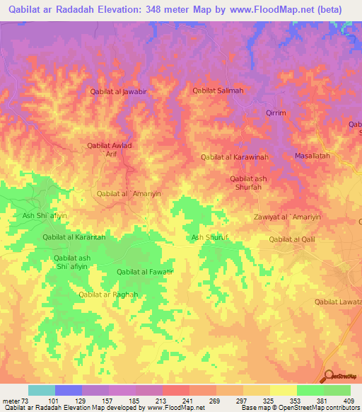 Qabilat ar Radadah,Libya Elevation Map