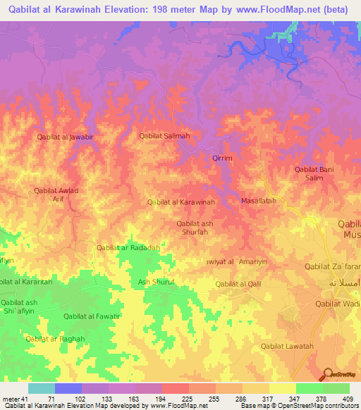 Qabilat al Karawinah,Libya Elevation Map