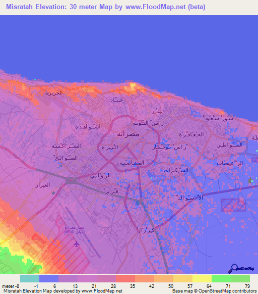 Misratah,Libya Elevation Map