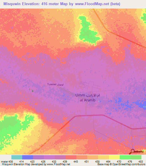 Misquwin,Libya Elevation Map