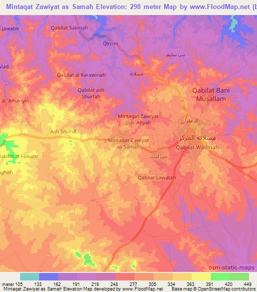 Mintaqat Zawiyat as Samah,Libya Elevation Map