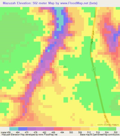 Mazuzah,Libya Elevation Map