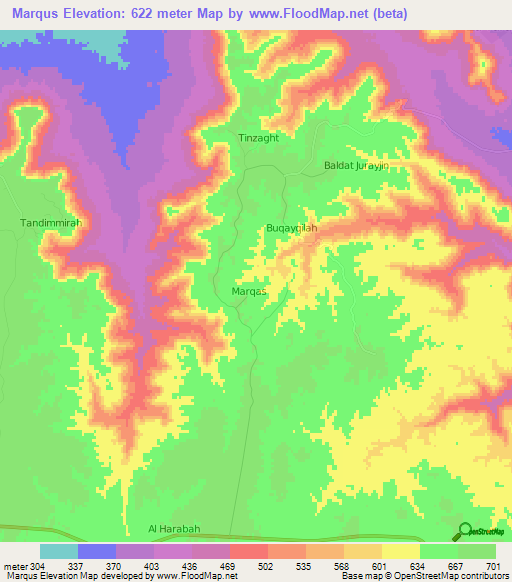 Marqus,Libya Elevation Map