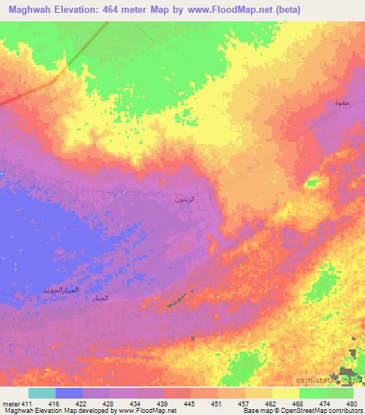 Maghwah,Libya Elevation Map