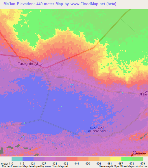 Ma`fan,Libya Elevation Map