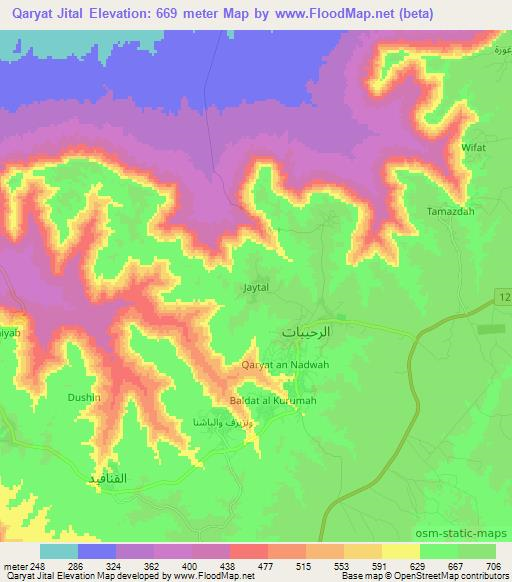 Qaryat Jital,Libya Elevation Map