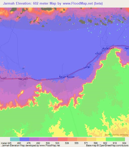 Jarmah,Libya Elevation Map