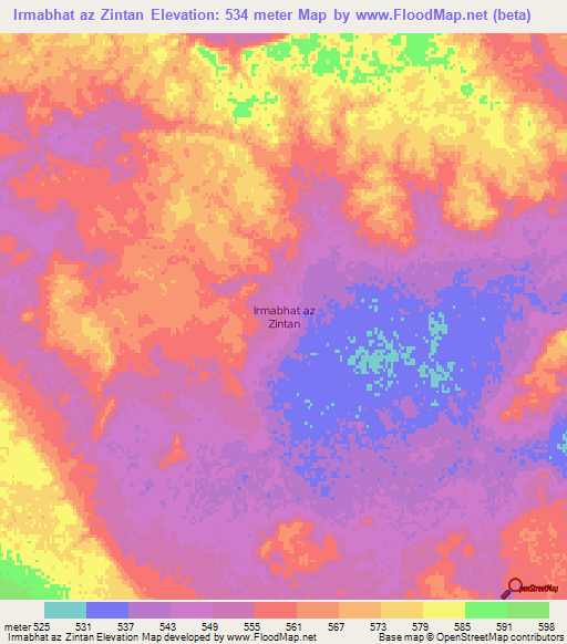 Irmabhat az Zintan,Libya Elevation Map