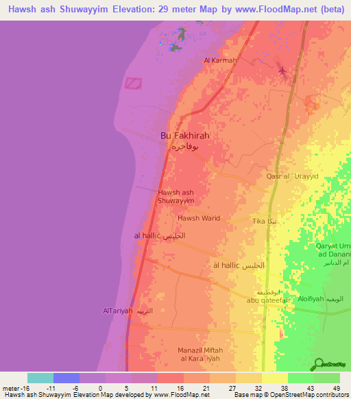 Hawsh ash Shuwayyim,Libya Elevation Map