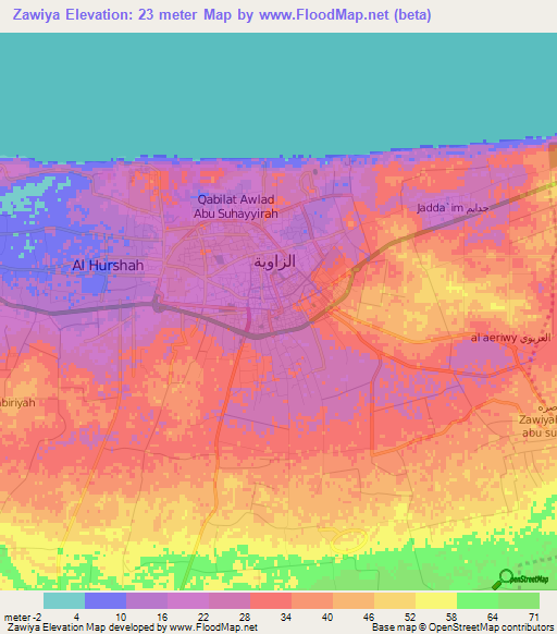 Zawiya,Libya Elevation Map