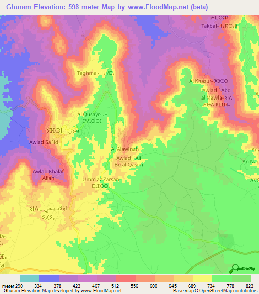 Ghuram,Libya Elevation Map