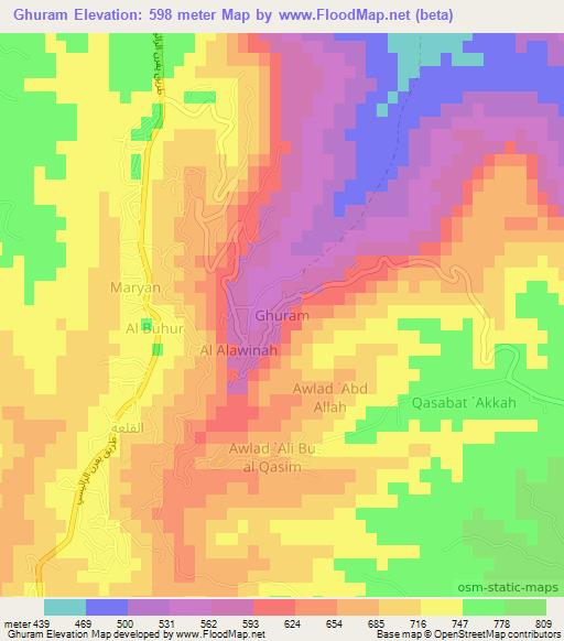 Ghuram,Libya Elevation Map