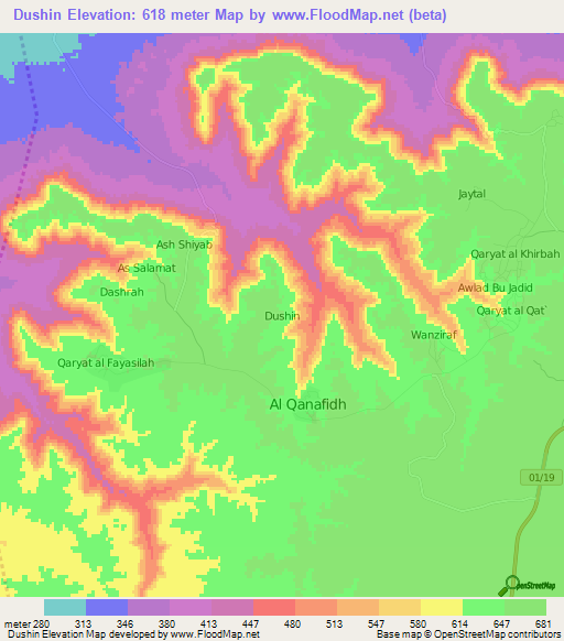 Dushin,Libya Elevation Map