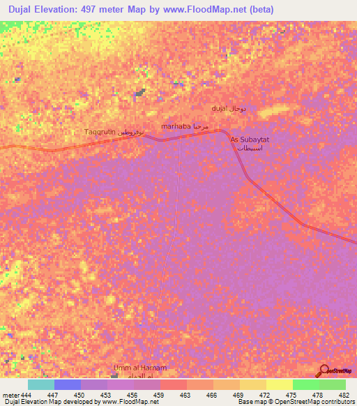 Dujal,Libya Elevation Map