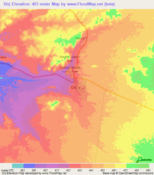 Dirj,Libya Elevation Map