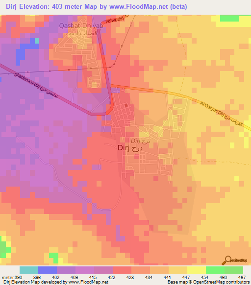 Dirj,Libya Elevation Map