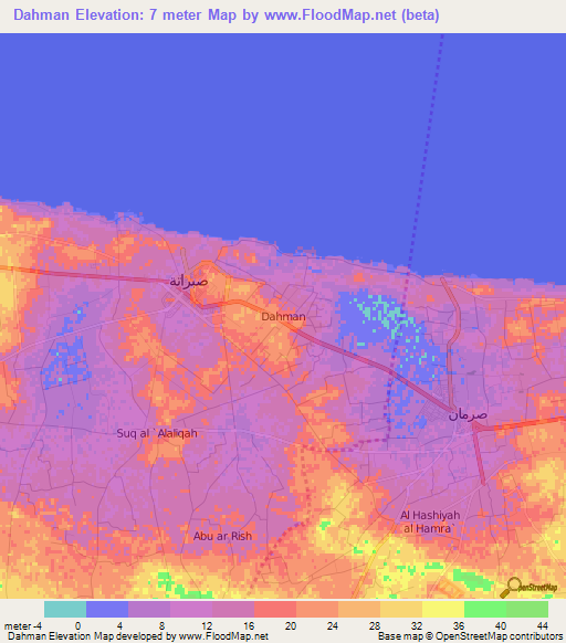 Dahman,Libya Elevation Map