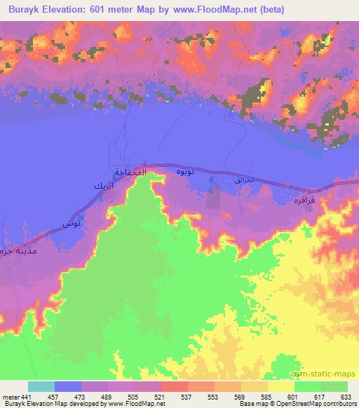 Burayk,Libya Elevation Map