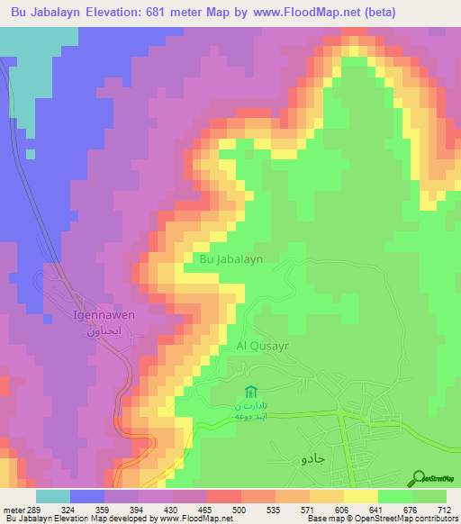 Bu Jabalayn,Libya Elevation Map