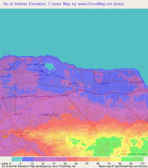 Bu al Ashhar,Libya Elevation Map