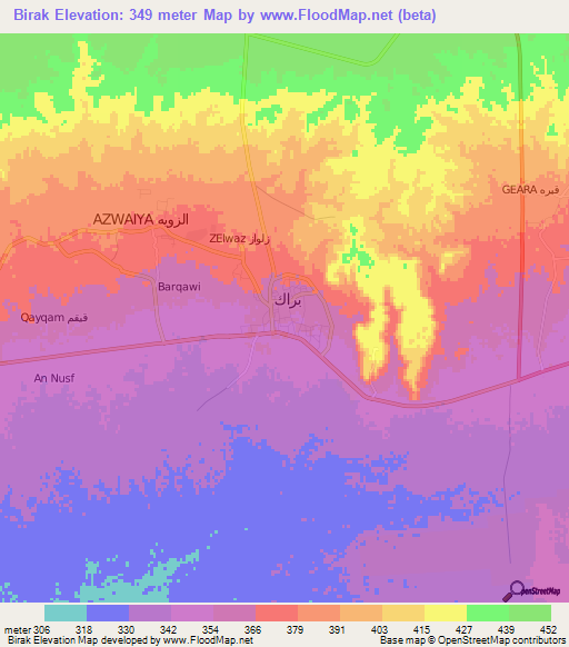 Birak,Libya Elevation Map