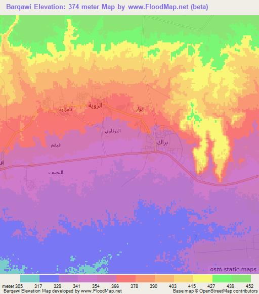 Barqawi,Libya Elevation Map