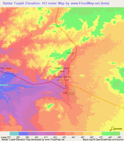 Baldat Tuqtah,Libya Elevation Map