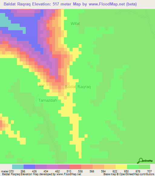 Baldat Raqraq,Libya Elevation Map