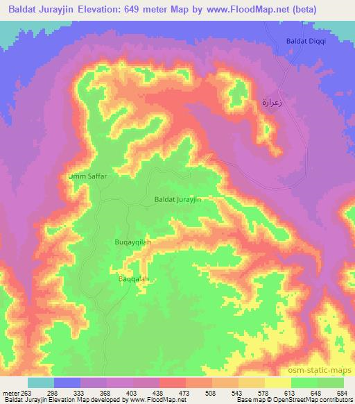 Baldat Jurayjin,Libya Elevation Map